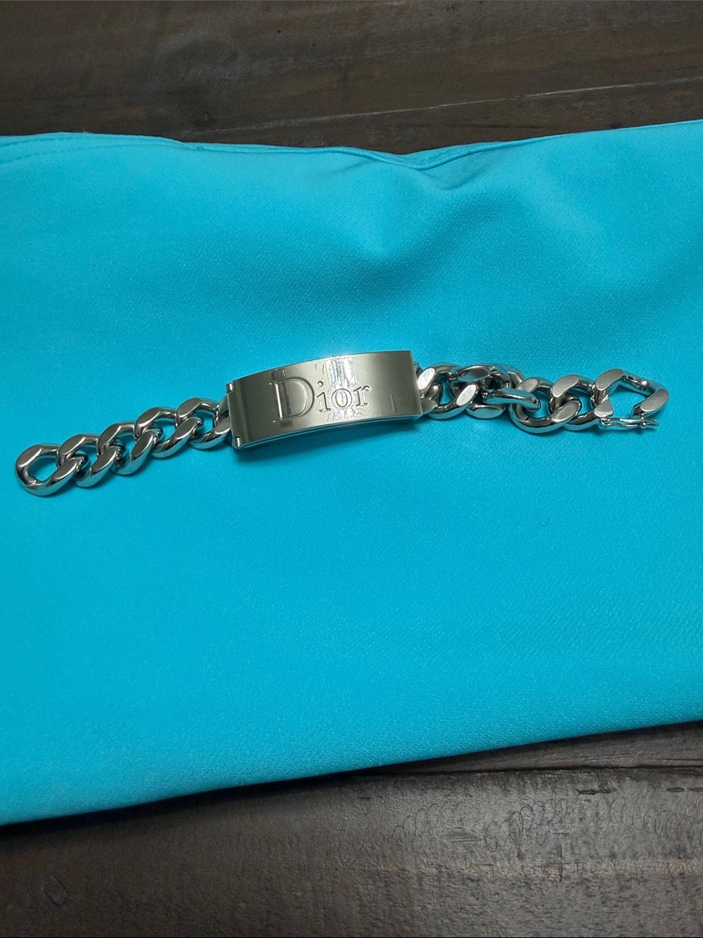 Authentic Dior Silver-Tone Engraved ID Curb Bracelet